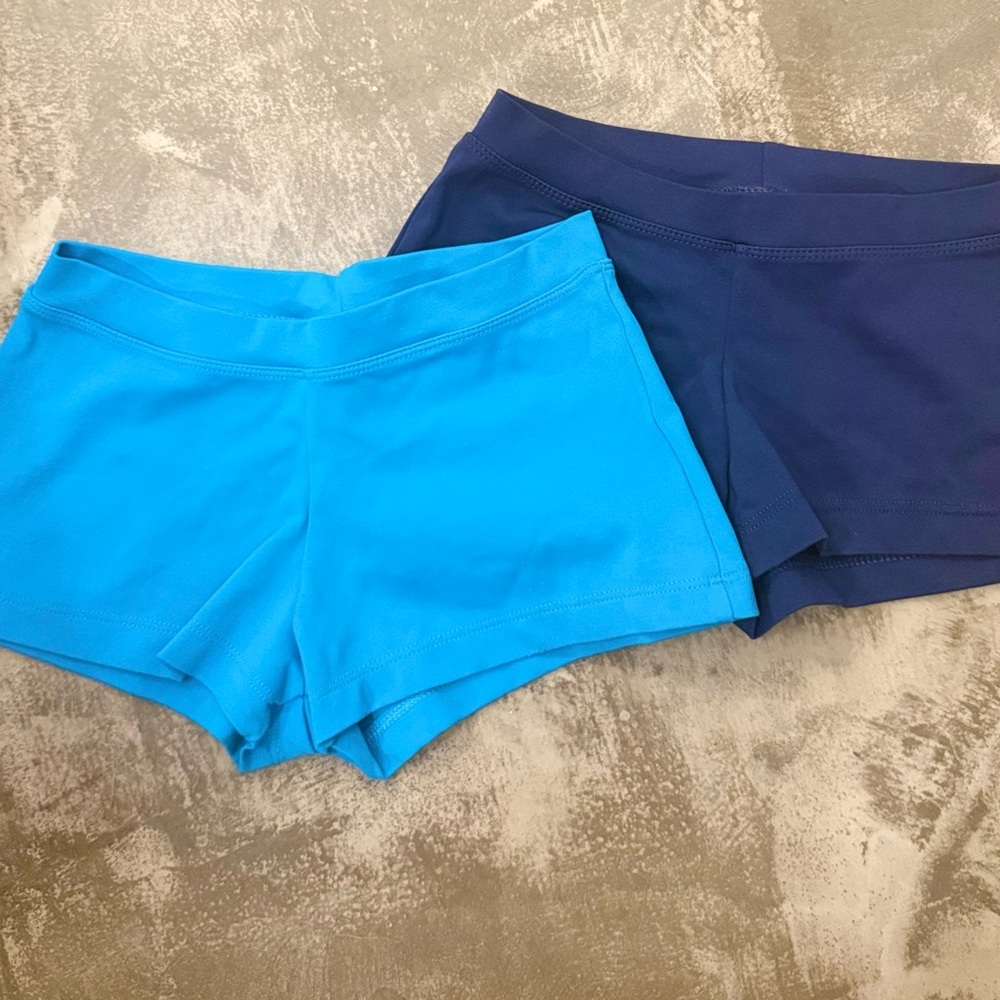 2 Pairs Capezio Boy Cut Low Rise Dance Shorts Activewear Navy & Turquoise